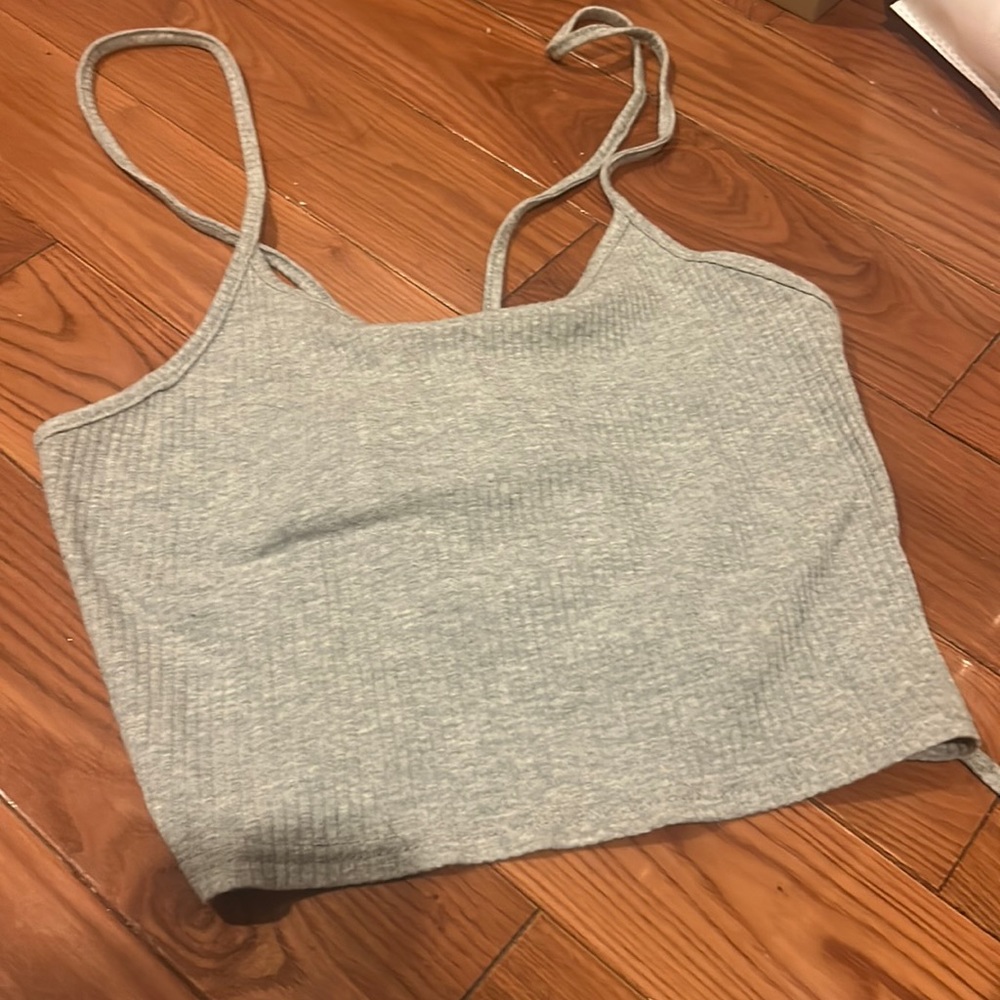 Light Grey cropped ribbed tie back tank